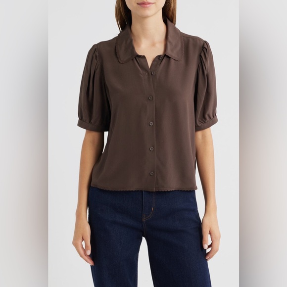 FRAME The Prim Silk Shirt in Coffee - Picture 1 of 5